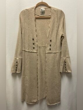 Vocal Light Beige Longline Knit Cardigan/Duster with Button Accents